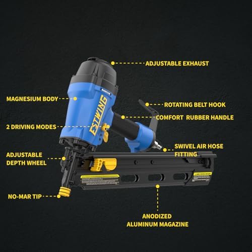 Estwing Pneumatic 21 Degree Framing Nailer, 2”–3-1/2” Framing Nails, Lightweight Magnesium Nail Gun with Depth Adjustment