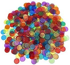 JUNWRROW 500 PCS 3/4 inch Transparent 6 Color Bingo Counting Chips with Bag