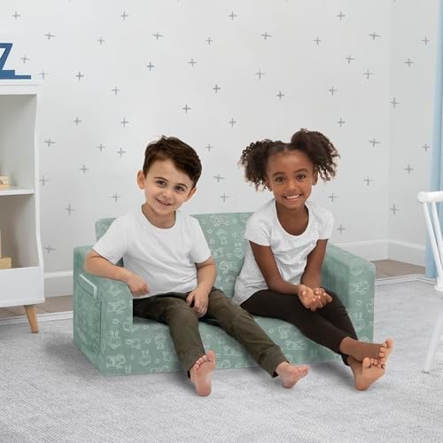Delta Children - Serta Perfect Sleeper Kids 2-Seater Sofa, Convertible 2-in-1 Flip Open Toddler Couch Sleeper, Foam Chair for Playroom & Bedroom