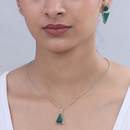 Verde Onyx 24.50 ctw Earrings Pendant in Platinum Plated Steel Necklace 20"