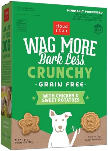 Cloud Star Wag More Bark Less - Dog Treats - Crunchy Biscuits - Grain Free Chicken & Sweet Potato - 14 oz Box