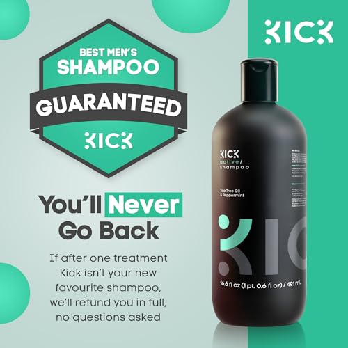 Kick Mens Shampoo - Peppermint & Tea Tree, Anti-Dandruff for Oily Hair | Oil Control & Scalp Soothing - Itchy Scalp Relief - Sulfate-Free