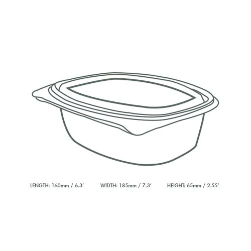 Vegware Compostable 32oz Hinged Clear Deli Containers, Case of 200, PLA Plastic Meal Prep, To Go Box With Lid, Made from PLA, A Renewable Material Made from Plants, Tight Seal for Freshness