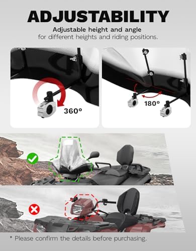 SLMOTO Universal Motorcycle Windshield Large ATV Windscreen Fit for Polaris