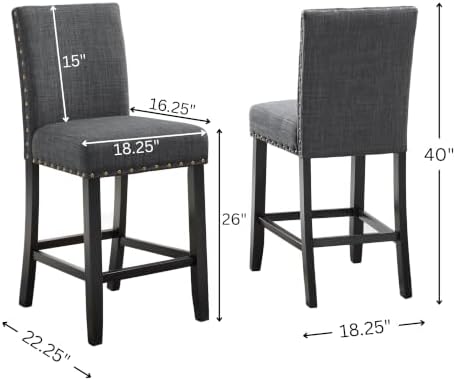 Biony Blue Fabric Counter Height Stools with Nailhead Trim, Set of 2