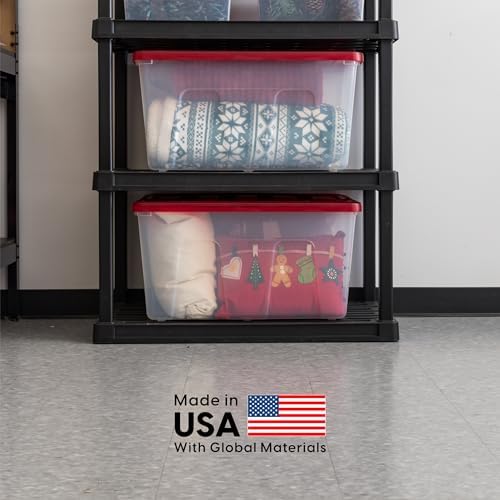IRIS USA 2-Pack Holiday Ornament Storage Box with Attached Lid, Clear/Red