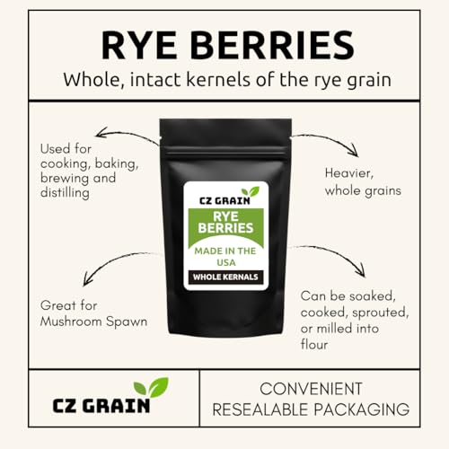 5 Pounds Rye Berries – Non-GMO Whole Rye Grain for Baking, Mushroom Spawn, Brewing & Distilling – Extra Clean, Resealable Bag, 100% USA Product