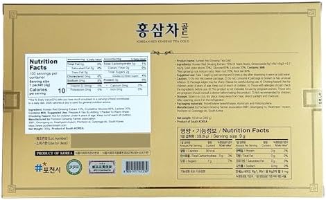 Pocheon 300g(10.6oz), Korean 6Years Panax Red Ginseng Root Extract Tea Gold, 100 Tea Bags, 15% Ginseng Extract, Natural Immune Support