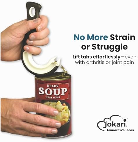 Jokari Ring Pull Can Opener for Soda and Food Cans Arthritis Aid with Non Slip Grip for Seniors Kids and Nail Protection Manual Pull Tab Tool for Easy Open Cans Black Dishwasher Safe | Non Slip Grip, Seniors Kids, Nail Protection Manual Pull Tab Tool, Ea…