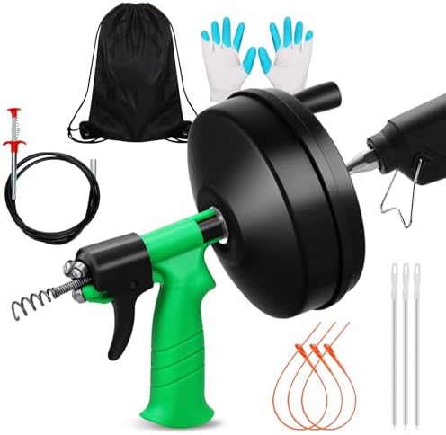 50 Ft Drain Snake, Fast Unclog Snake, 1/4 Inch, Green | Manual & Electric Plumbing Snaker for Shower Sink, Toilet and Kitchen