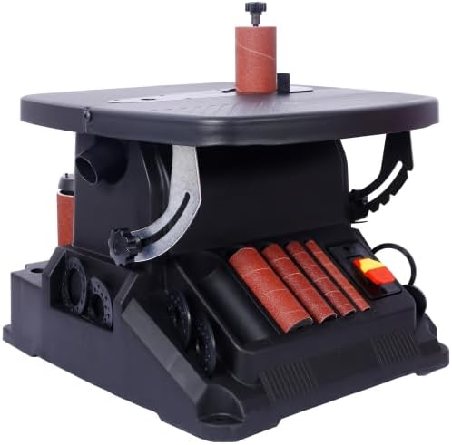 Vertical Oscillating Spindle Sander & Belt Sander, 2 IN 1 Combination Woodworking Machine 1-17/32" dust port, 5 Sanding Sleeves