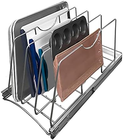 Pull Out Cookie Sheet Organizer, 11" W x 22" D x 11.8" H, Chrome