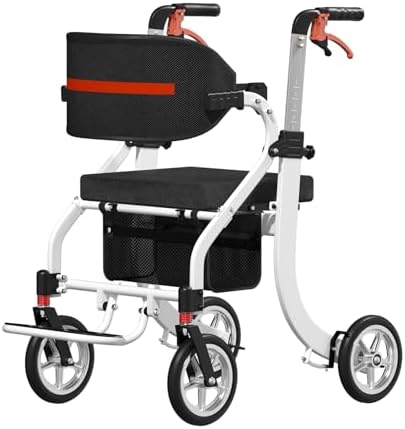 Nihhcune 4 in 1 Rollator Walker Transport Wheelchair Combo - No Assembly | 20lb Lightweight Mobility Rolling Walker with Seat for Seniors, Foldable Travel Chair, 8" All-Terrain Wheels, Supports 300lbs