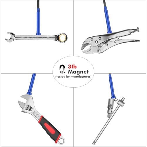 Housolution Grabber Tool Magnetic, Bendable Reacher with LED Lights, Blue