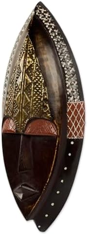 NOVICA Black and Red Wood and Brass African Wall Mask, Peace Be Unto You' (262455)