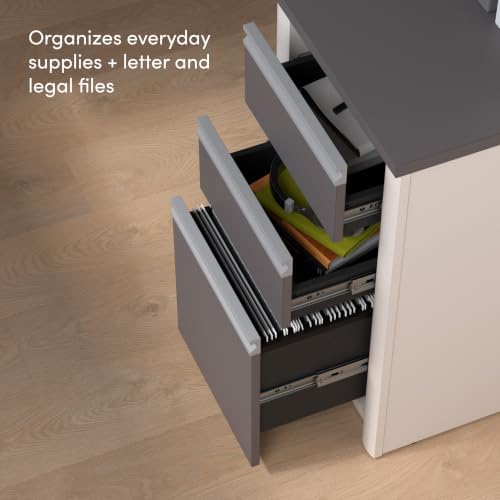 Bestar Connexion U-Shaped Workstation with Three Drawers, 72W, Slate/Sandstone | With Three Drawers; Durable 1" commercial grade work surface with melamine finish that resist scratches; for home office use