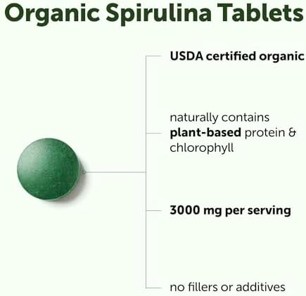 Micro Ingredients Organic Spirulina Supplement, 720 Tablets (4 Month Supply), No Filler & Non-GMO, Rich in Vegan Protein, Vitamins & Prebiotics