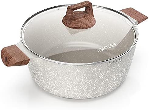 ITSMILLERS Nonstick Die Casting Stock Pot,6Qt Elegant Aluminum Ceramic Casserole with Lid, Induction Bottom