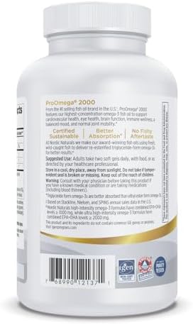 Nordic Naturals ProOmega-3, 2150 mg, EPA & DHA Fish Oil, Lemon - 120 Count | Ultra high-potency EPA & DHA fish oil supports brain, heart, eye & immune health. 2150 mg omega-3. Non-GMO. 60 servings