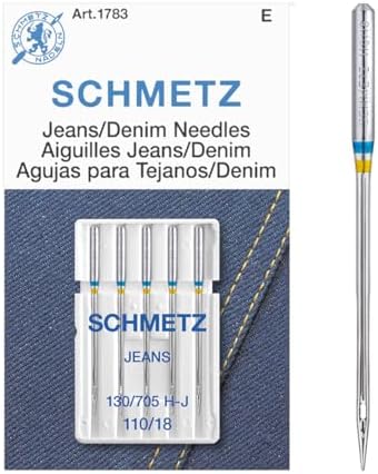SCHMETZ Jean & Denim Sewing Machine Needles - Precision Needles for Heavy Fabric, Size 110/18, 5-Needle Cards, Pack of 1