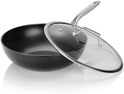 TECHEF - Onyx Collection, 12-Inch Nonstick Flat Bottom Wok/Stir-Fry Pan - PFOA Free, Dishwasher and Oven Safe, Made in Korea