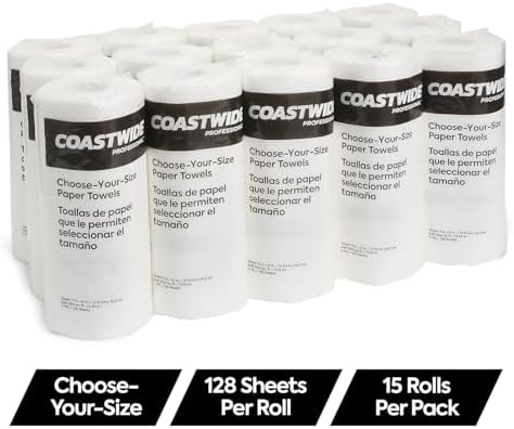 Coastwide Professional Choose-Your-Size Paper Towels, 2-Ply, White, 128 Sheets/Roll, 15 Rolls/Carton