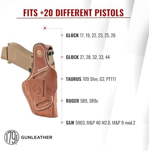 1791 Thumb-Break Gun Holster IWB/OWB, Fits Glock 19, 17, 22, 23, 26, 27 | Right-handed 4-Way leather gun holster also fits Taurus G2, Ruger SR9, Ruger SR9c and S&W M&P 9 M2.0, Glock 32 and 33