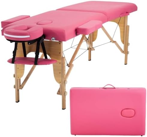 BestMassage | Portable Massage Table | 24" Wide, Black PU Leather | Lightweight, 2-Fold Massage Table with Height Adjustment, 450lbs Capacity, Carry Bag | For Massage, Facial, Tattoo, Home, Spa