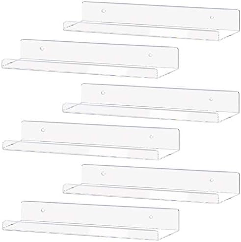 Weiai Clear Acrylic Shelves 15" Invisible Floating Wall Mount Display Bookshelf