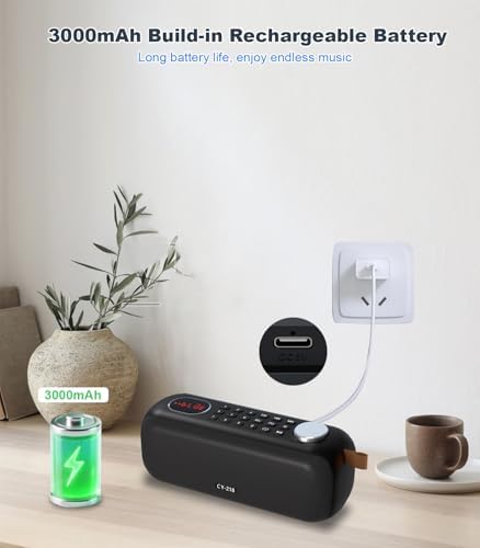 Portable Bluetooth Speaker FM Radio Digital, Support USB/SD Card MP3 Music Player/AUX/REC, Build-in 3000mAh Rechargeable Battery