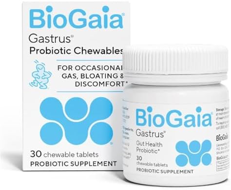 BioGaia Gastrus L reuteri Probiotic | 35 Years of Clinical Gut Research | L reuteri 6475 + 17938 Probiotics | Ease Gut Discomfort, Gas & Bloating | Promotes a Healthy Gut & Microbiome | 30 Chewables
