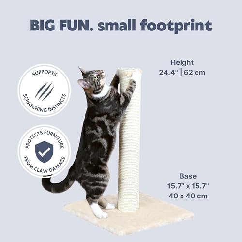 Trixie Parla Cat Scratching Post 24.4 Inch - Cat Scratcher with Soft Fabric Covering Base and Durable Natural Jute Rope - Beige