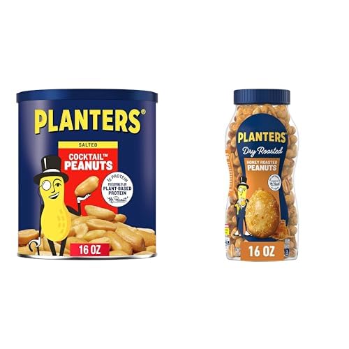 PLANTERS Salted Peanuts, Party Snacks, 16 Oz (1 Ct) | Dry Roasted Salted Peanuts. 0g Trans Fat. Resealable Jar. Snacks for Adults. Party Mix, Flavored Nuts