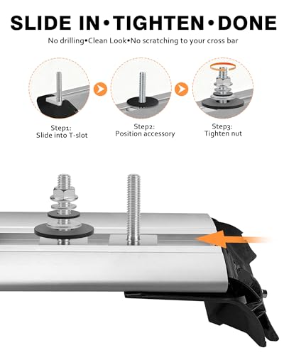 T Slot Bolts for Roof Rack Cross Bars, Platform, Cargo Basket, Stainless Square T Track Bolt Adapter to Secure Bike/Ski/Kayak Rack, Solar Panel