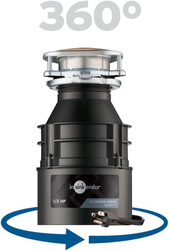 InSinkErator Badger 1 Garbage Disposal with Power Cord, Badger Series 1/3 HP Continuous Feed Food Waste Disposer