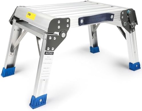 MaxWorks Folding Aluminum Work Platform and Step Stool 350 lb Capacity Lightweight Portable Step with Carry Handle for Garage Home and Jobsite Use