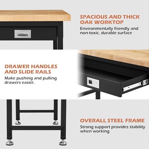 Antifir 48" Adjustable Workbench, Heavy Duty Workstation with Storage Drawer | Garage Workbench, 2000 LBS Load Capacity