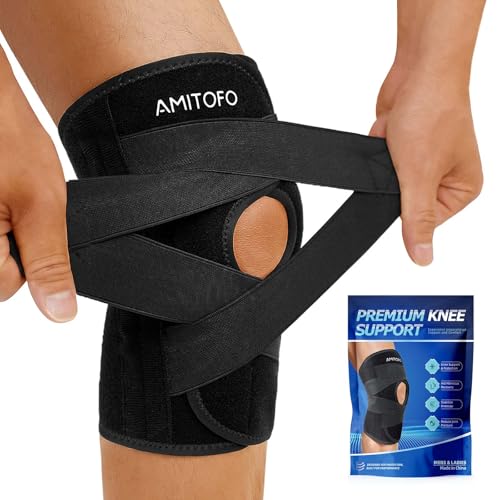 Knee Brace for Meniscus Tear, Spring Stabilizers for ACL MCL Black | Patella Gel Pad, Adjustable Medium Support Brace for Men and Women