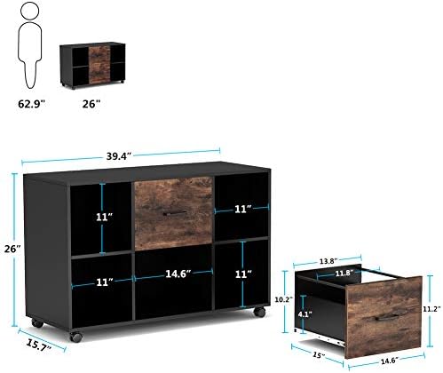 Tribesigns 2 Drawer File Cabinet, Large Mobile Lateral Filing Cabinet for Letter Size