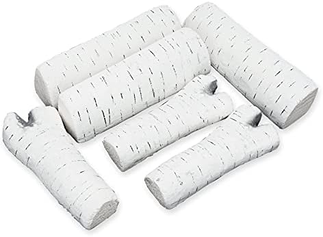Skyflame 6 Small Piece Set of Birch Ceramic Wood Logs | For All Types of Indoor Gas Inserts, Ventless & Vent Free, Propane, Gel, Ethanol