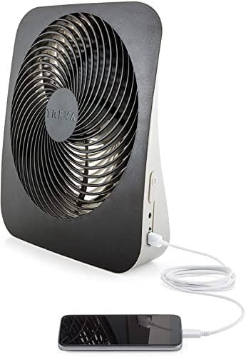 Treva 10 in Portable Desk Fan Battery or AC 2-Speed with USB Port