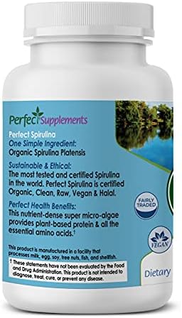 Perfect Supplements – Perfect Spirulina – 120 Vegetable Capsules – Organic Spirulina Supplement - Whole Food Micro Algae - Immune System Support