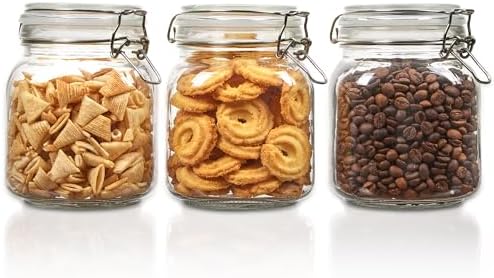 Vtopmart 78oz Glass Food Storage Jars with Airtight Clamp Lids, 3 Pack