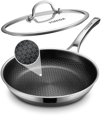 Nonstick Frying Pans,12 Inch Commercial Baking Pan Skillet with Lid | Hybrid Stainless Steel, PFOA-Free, Dishwasher & Oven Safe,Induction Compatible