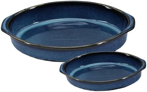 Emeril Lagasse 2-Piece Oval Stoneware Baking Dish Set - Versatile 1 & 2 Qt, for Baking, Perfect Casseroles, Roasts, Cake, Lasagna Pan, Microwave, Oven
