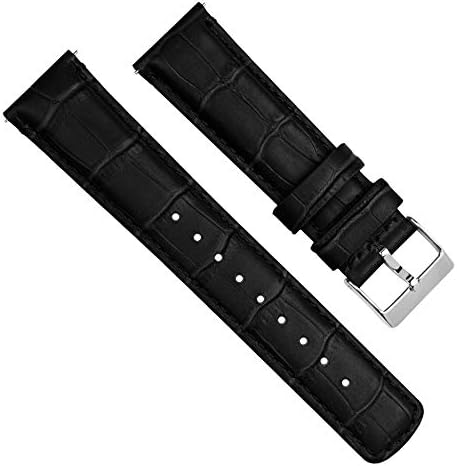 BARTON WATCH BANDS, 20mm Black - Long - Alligator Grain - Quick Release Leather Watch Bands