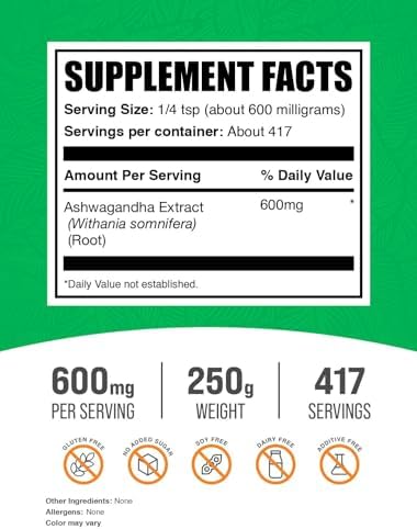 BulkSupplements.com Ashwagandha Root Extract Powder - Ashwagandha Supplement, Herbal Supplement - Vegan & Gluten Free, 600mg per Serving, 1kg (2.2 lbs) (Pack of 1)