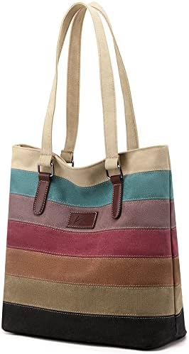 Canvas Handbag Multi-Color Striped Lattice Cross Body Shoulder Purse Bag Tote-Handbag for Women