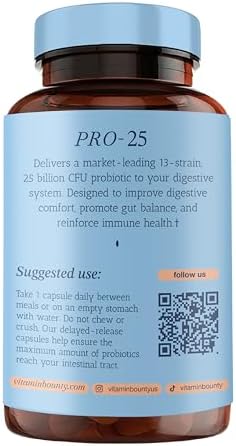 Vitamin Bounty Pro-25 Probiotics for Women & Men - 25 Billion CFU - Probiotic Prebiotic for Digestive Health & Gut Support with Lactobacillus