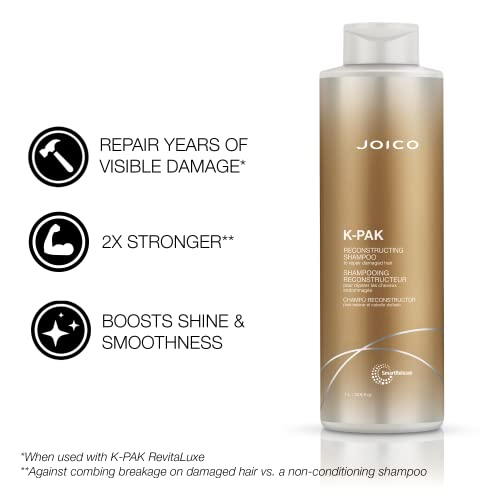 Joico K-PAK Daily Reconstructing Shampoo & Conditioner Set | For Damaged Hair | Repair Damage & Prevent Breakage | Double Hair Strength | Boost Shine | With Keratin & Guajava Fruit Extract